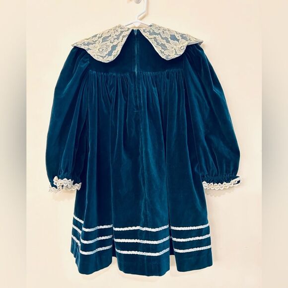 Vintage 1970’s Little Girl’s Turquoise Velvet Holiday Party Dress size 6 - Picture 11 of 13
